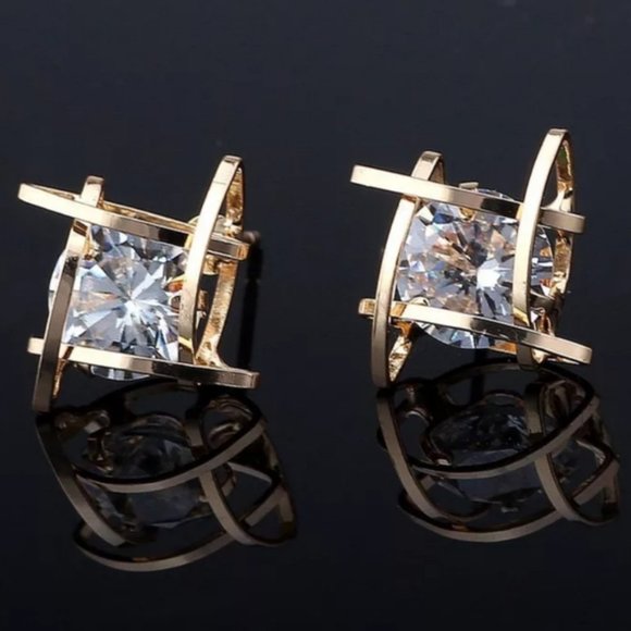 NEW Round Solitaire Caged Diamond Stud Earrings - Picture 2 of 12